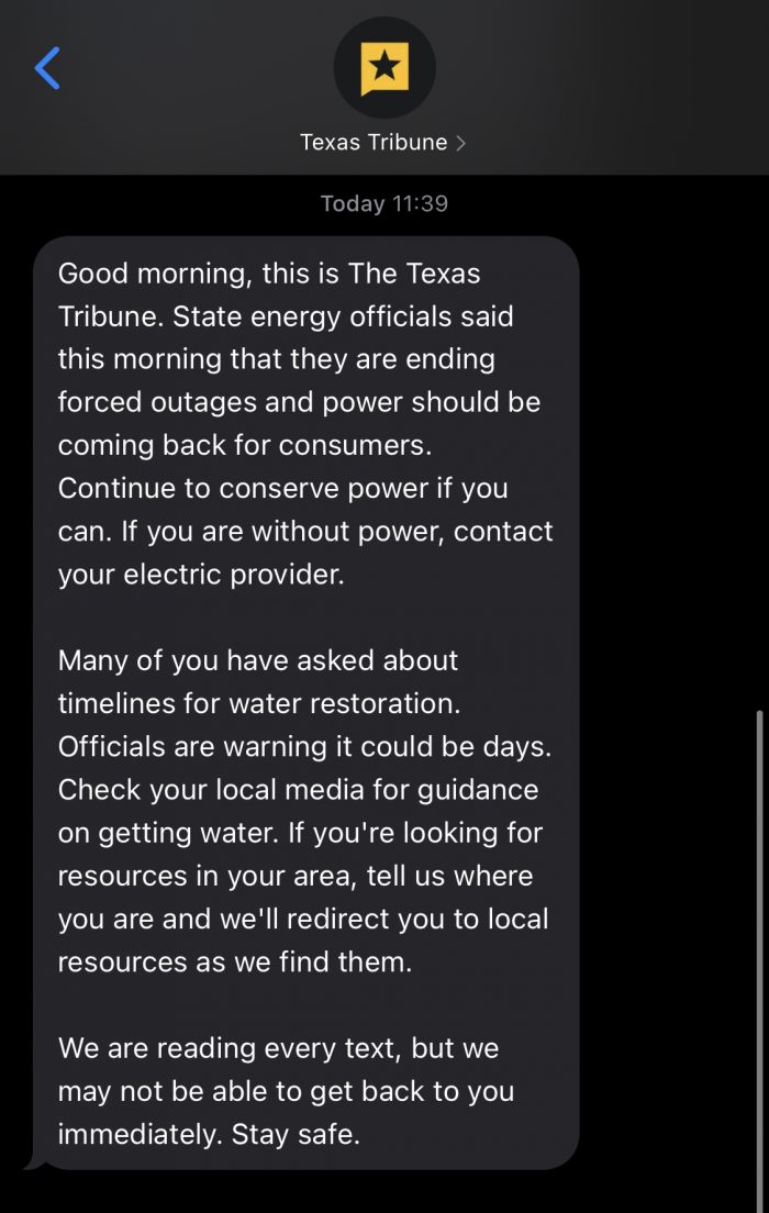 Amid rolling power outages, Texas news outlets are texting audiences
